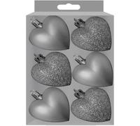 Christmas Heart Baubles, Tree Baubles, Tear Drop Droplet, Uniquely Shaped, Decorations, Durability And Longevity, Glitter And Matte Finishes - Silver, 6 Pack