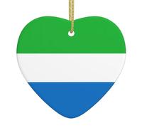 Christmas Heart Ornaments, Sierra Leone flag Print Ceramic Hanging Home, Xmas Tree Decorations With Golden Rope Ring