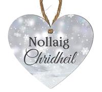 Christmas Heart Plaque - Choose from 4 Designs: Merry Xmas, Nollaig Shona Duit, Nollaig Chridheil, Nadolig Llawen, Holiday Décor (Scottish - Nollaig Chridheil, Small: 10 cm (H) × 9 cm (W))
