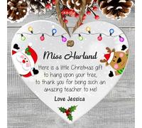 Christmas Heart Plaque for Teachers, MDF or Acrylic with Twine, Featuring Santa & Reindeer, Personalised Teacher’s Message, Ideal for Nursery/School Christmas (Acrylic - Indoor & Outdoor use)