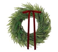 Christmas Heart shaped Wreath with Burgundy Velvet Bow - Artificial Norfolk Cedar Pine Holiday Wreaths Winter Greenery for Front Door Window Wall Porch Farmhouse Indoor Outdoor Home Decor