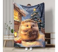 Christmas Hedgehog Fleece Blanket, Brown Cute Hedgehog Winter Holiday Decor Throw Blanket, XmasSoft Cozy Warm Sleep Blanket for Sofa, Bed, All Season 60x80 Inch