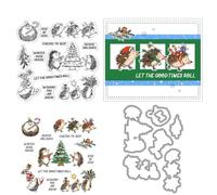 Christmas Hedgehog Stamps and Die Cuts for Card Making Santa Tree Transparent Silicone Clear Stamp and Metal Cutting Dies Sets for DIY Scrapbooking Paper Crafting Seals Decorative Supplies