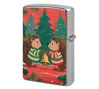 Christmas Hedgehogs Lighter Case Metal Double-Sided Lighter Cover Pocket Lighters Sleeve Windproof Lighters Accessories for Men Women