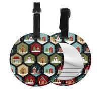 Christmas Hexagons Round Luggage Tag 4PCS Xmas Snowman PU Leather Travel Bag Tag ID Labels Name Card Holder wtih Buckle for Luggage Suitcase Backpacks