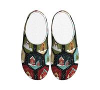 Christmas Hexagons Women's Slippers Flannel House Slippers for Men Xmas Snowman Non-Slip Warm Winter Shoesfor Indoor Outdoor UK 11-12