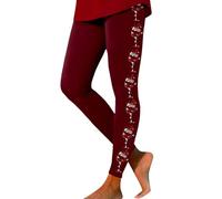 Christmas High Waisted Leggings for Women Red Wine Glass Print Plus Size Stretchy Gym Yoga Pants Soft Comfortable Tummy Control Leggings Elastic Slim Casual Christmas Trousers