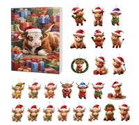 Christmas Highland Cow Advent 2025, 2D Acrylic Ornament 24-Day Countdown Calendar, Highland Cow Animal Charm, for Vacation Home Family Tree Window Wall Door Car Rearview Mirror