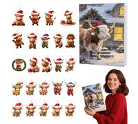 Christmas Highland Cow Advent Calendar, Christmas Tree Pendant, Christmas Highland Cow Ornaments, Funny Car Pendant, 24 Days Countdown Calendar for Xmas