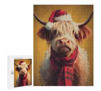 Christmas Highland Cow Art Print Puzzle 1000 Teile Schwer Puzzle Spielzeug Lernspiel Impossible Herausforderungsspielzeug Für Erwachsene Kinder 500 PCS