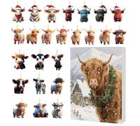 Christmas Highland Cow Calendar Advent - 24 Days Christmas Countdown Calendar | 2D Acrylic Animal Ornaments For Window Trees
