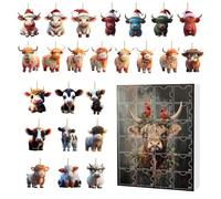 Christmas Highland Cow Countdown Calendar，24 Days Highland Cow Christmas Countdown Calendar，2D Acrylic Cute Calf Decoration，for Giving As A Gift, Conveying Warm Wishes And Traditional Festival Rituals