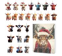 Christmas Highland Cow Countdown Calendar，24 Days Highland Cow Christmas Countdown Calendar，2D Acrylic Cute Calf Decoration，for Giving As A Gift, Conveying Warm Wishes And Traditional Festival Rituals