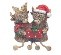 Christmas Highland Cow Hanging Decoration - 10cm Festive Tree Ornament with Parcel Design - Novelty Scottish Cow Xmas Bauble Gift for Tree & Home Décor