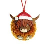 Christmas Highland Cow Pom Pom Ornament