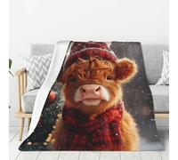 Christmas Highland Cow Print Throw Blanket Bed Blanket Soft Cozy Flannel Fleece Blankets For Couch Chair Outdoor Travel Camping