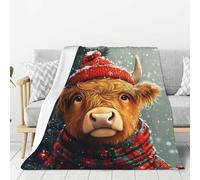 Christmas Highland Cow Print Throw Blanket Bed Blanket Soft Cozy Flannel Fleece Blankets For Couch Chair Outdoor Travel Camping