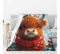 Christmas Highland Cow Print Throw Blanket Bed Blanket Soft Cozy Flannel Fleece Blankets For Couch Chair Outdoor Travel Camping