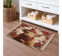 Christmas Highland Cow Quick Dry Bath Mat, Festive Floral Absorbent Non Slip Shower Mat, Holiday Flannel Washable Bath Rugs for Bathroom Decor 20x32 Inch