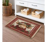 Christmas Highland Cow Quick Dry Bath Mat, Rustic Plaid Floral Absorbent Non Slip Shower Mat, Winter Decorative Washable Bath Rugs for Bathroom Toilet Restroom 20x32 Inch