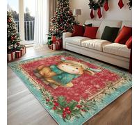 Christmas Highland Cow Rugs for Bedroom, Xmas Cartoon Highland Cattle Carpets for Living Room, Low Pile Non Slip Rug, Washable Area Rugs, Soft Flannel Floor Carpet 140x200 cm ZY&L2