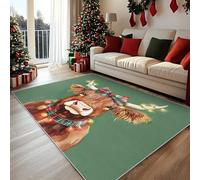 Christmas Highland Cow Rugs Living Room Large 160x230 cm, Machine Washable Rugs, Xmas Highland Cattle Green Area Rug Bedroom Decor, Non Slip Low Pile Soft Flannel Floor Carpet ZY&L2