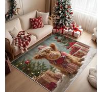 Christmas Highland Cow Rugs Living Room Large 200x230, Xmas Highland Cattle Area Rugs for Bedroom, Non Slip Low Pile Soft Flannel Carpet, Bedroom Accessories Christmas Decorations H-24