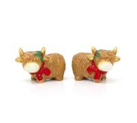 Christmas Highland Cow Salt and Pepper Shakers | Cute Ceramic Cow Cruet Set with Festive Scarves | Novelty Salt & Pepper Pots
