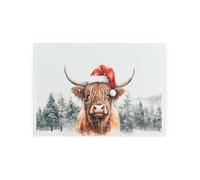 Christmas Highland Cow Small Glass Worktop Protector - Festive Farmhouse Gift - Smooth Chopping/Cutting Board Worktop Saver with Non-Slip Feet 28.5cm x 20cm (11" x 8")