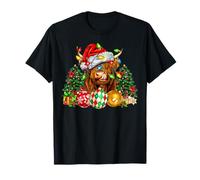 Christmas Highland Cow Western Santa Xmas Tree Light Pajamas T-Shirt
