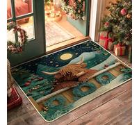 Christmas Highland Cows Front Black Door Mat Outside Inside Entrance 29 * 17, Xmas Novelty Forest Outdoor Indoor Entry Front Doormat, Small Animal Classroom Patio Home Shoes Off Doormat