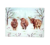 Christmas Highland Cows Glass Worktop Saver Xmas Kitchen Surface Chopping Board Gift