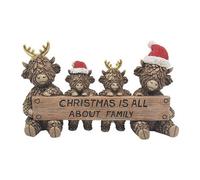 Christmas Highland Cows With Sign Ornament - Brown