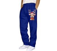 Christmas Hip Hop Pants Men Casual Solid Color Tracksuit Bottoms With Lace Up Cuff Pocket Men'S Christmas Santa Claus Print Casual Straight Trousers Blue