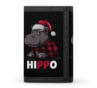 Christmas Hippo Buffalo Plaid Trifold Wallet Printed Card Holder Purse | Novelty Wallets,Coin Pocket,Gift for Men Women