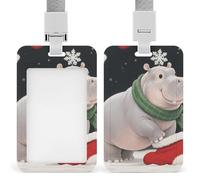 Christmas Hippo Id Badge Holder Retractable Badge Holders Heavy Duty Plastic Id Card Holder with Lanyard Waterproof Name Tag Sleeve for Nurses, Teachers, Office Professionals