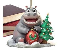 Christmas Hippo Ornament - Holiday Tree Decorations, Parties Decor Ornaments | Acrylic Hippopotamus 2d Ornaments, Cute Hippo Holiday Parties Decorations Ornaments for, Christmas Trees Home