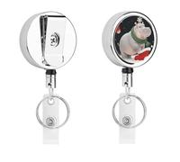 Christmas Hippo Retractable Work Badge Holder Keychain Badge Reel 24.4" Cord & 360° Swivel Alligator Clip Heavy Duty Id Name Tag Holder for Nurses Doctors Teachers Office Workers