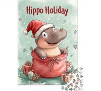 Christmas Hippopotamus 500 Piece Jigsaw Puzzle Family Fun Jigsaws for Adults And Challenging Game,stress Relief Games And Unique Gifts 500pcs (52x38cm)