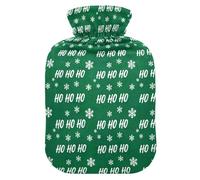 Christmas Ho Ho Ho Snowflake Green Pattern Hot Bottle Water Bag with Soft Cover, 1L Water Bottle Bag for Hot and Cold Therapies