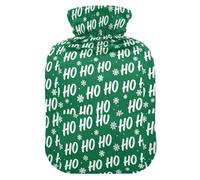Christmas Ho Ho Ho Snowflake Green Texture Pattern Hot-Water Bottle with Soft Cover, 1L Hot Compresses for The Body for Tummy Warmer