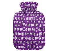 Christmas Ho Ho Ho Snowflake Purple Pattern Hot-Water Bottle with Soft Cover, 1L Water Bag for Neck and Shoulder Pain Relief
