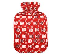 Christmas Ho Ho Ho Snowflake Red Pattern Hot Water Bottles with Soft Cover, 1L Hot Water Bag for Pain Relief