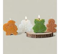 Christmas Holiday Candle Set, 4 Decorative Candles with Santa, Gingerbread Man, Holly Leaf, Snowflake Designs, Festive Winter Home Decor