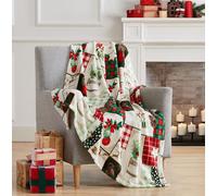 Christmas Holiday Fleece Throw Blanket: Velvety Soft, Durable Accent for Bed or Couch, Green Red White Xmas Patch, 50 x 60 inches