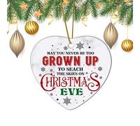 Christmas Holiday Heart Shape Ceramic Ornament May You Never Be Too Grown Up to Search The Skies on Christmas Eve Porcelain Christmas Tree Pendant Hanging Decoration for Winter Holiday Home Decor