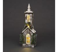 SHATCHI Christmas Holiday Home Décor Battery Operated Wooden House Tabletop Centrepiece with Berries, Pines and Small Warm White Bulbs-(43cm/52cm/66cm), Wood, 15 x 10 x 52H cm