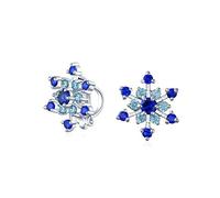 Christmas Holiday Party CZ Royal Ice Blue Aqua Cubic Zirconia Star Snowflake Stud Clip On Earrings No Piercing Silver Plated Brass