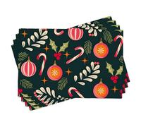 Christmas Holiday Placemats Set of 4, Dark Green Festive Botanical Place mats for Winter Dining Table, Washable Indoor Outdoor Xmas Decorative Cloth Placemats 18x12 Inch