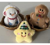 Christmas Holiday Plush Ornaments Set, 3-Piece Decorative Hanging Snowman, Gingerbread Man and Star Tree Pendants Decoration,Toys and Gift.